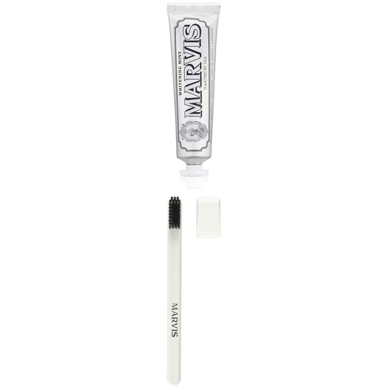 Marvis Whitening Mint Toothpaste - Fresh Breath & Stain Removal | 3.8 Oz & Soft Bristle Toothbrush
