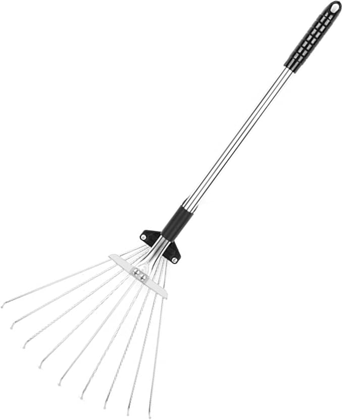 Adjustable Collapsible Garden Leaf Rake Aluminum Alloy Lawn Yard Rake for Leaf Cleaning Flower Bed and Outdoor Gardening (9 Teeth 55â73.5cm Length 11â31cm Width)