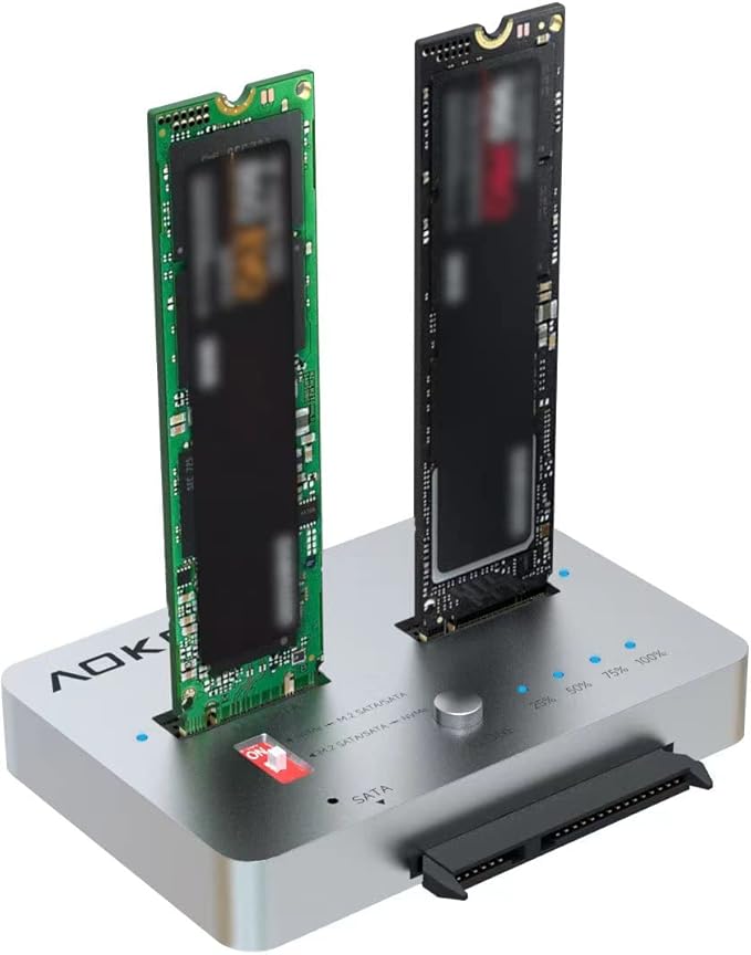 AOKO M.2 Duplicator SATA to NVMe SSD Cloner,NVMe to SATA SSD Adapter&Hard Drive Reader,Docking Staion for PCIe + M.2 NGFF and 2.5" /3.5" SATA SSD/HDD and Bidirectional Offline Hard Drive Cloner