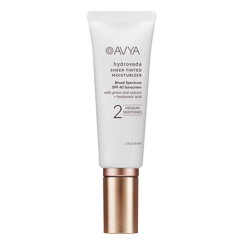 AVYA Sheer Tinted Moisturizer SPF 40 with Hyaluronic Acid - Ayurvedic Skincare for Balanced, Brighter Skin | Medium Shade #2 (1.7oz/50ml)