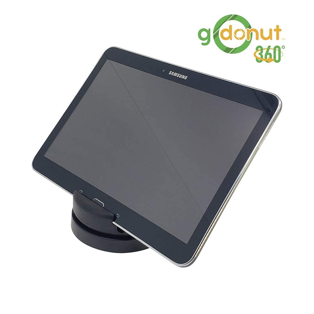 GoDonut 360 Swivel – Smartphone and Tablet Stand and Desk Organizer with 360 Degrees Device Rotation - Compact and Portable for Travel, Office and Home - Made in USA (Black)