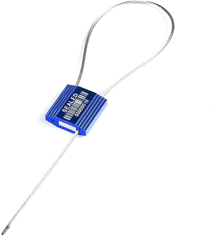 LeadSeals 50 Blue High Security Cable Seals With Barcode - Pull Tight Numbered Steel Anti-Tamper Shipping Self-Locking Tags for Logistics - ISO 17712 Certificated