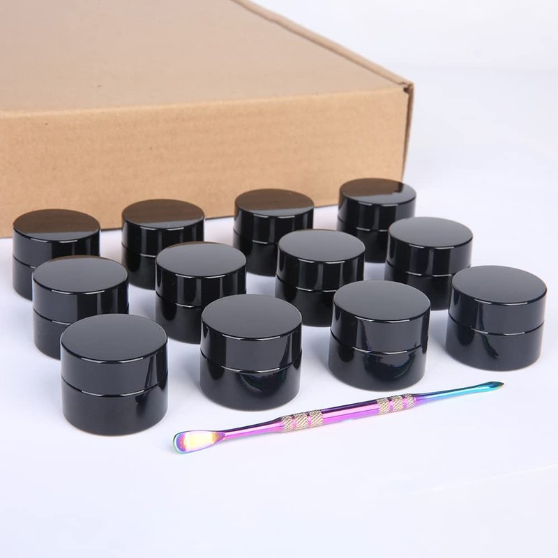 MOFIST 5g Thick Black UV Protection Small Glass Jars with Lids 5ml Concentrate Jars for Airtight Storage Wax Leaf Salve Cream Refillable Containers Jar (A capacity: 5ml 12PCS)