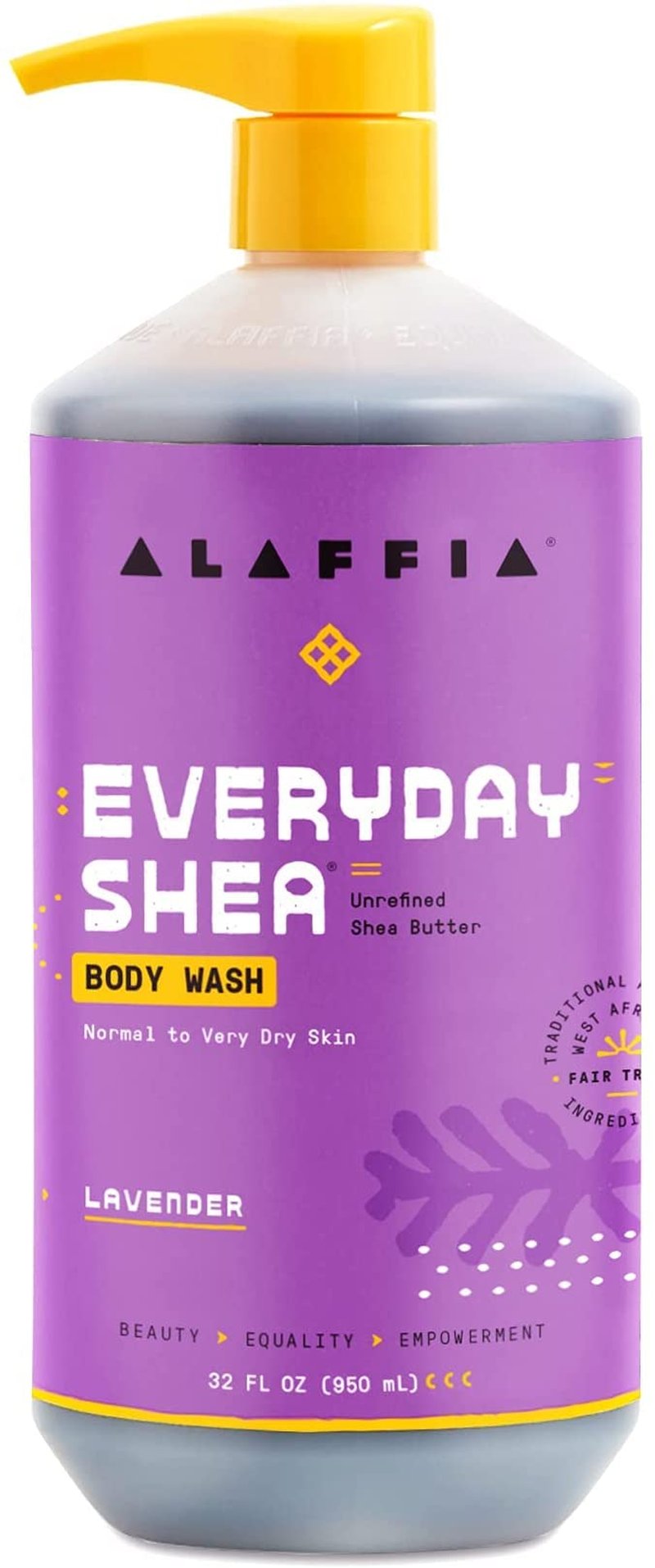 Alaffia Body Wash, EveryDay Shea, Lavender 2-Pack – Gentle Skin Cleanser, Shower Gel for Normal to Very Dry Skin, 32 Oz Ea