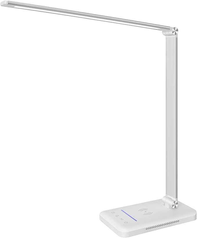 JOSTIC LED Desk Lamp with Night Light, Fast Wireless Charger, USB Charging Port, 10 Brightness, 5 Color Modes, Dimmable Bedside Table Lamp for Bedroom, Touch Control, Auto Timer, 1200Lux Super Bright