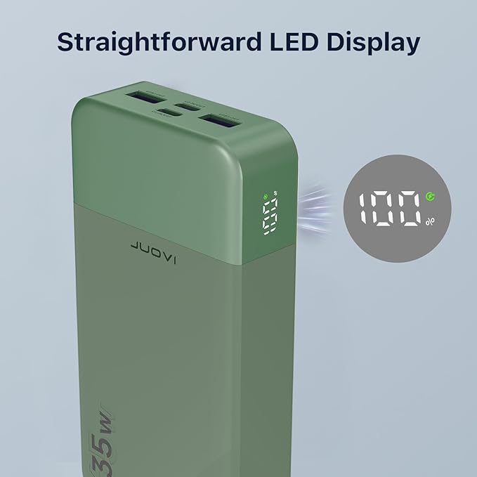 JUOVI J2651 Portable Charger, 35W 20000mAh USB C in & Out Power Bank, Battery Pack with QC4.0+PD3.0 35W High-Speed Charging for Bluetooth Earbud, Mobile Phone, Tablet (Green)