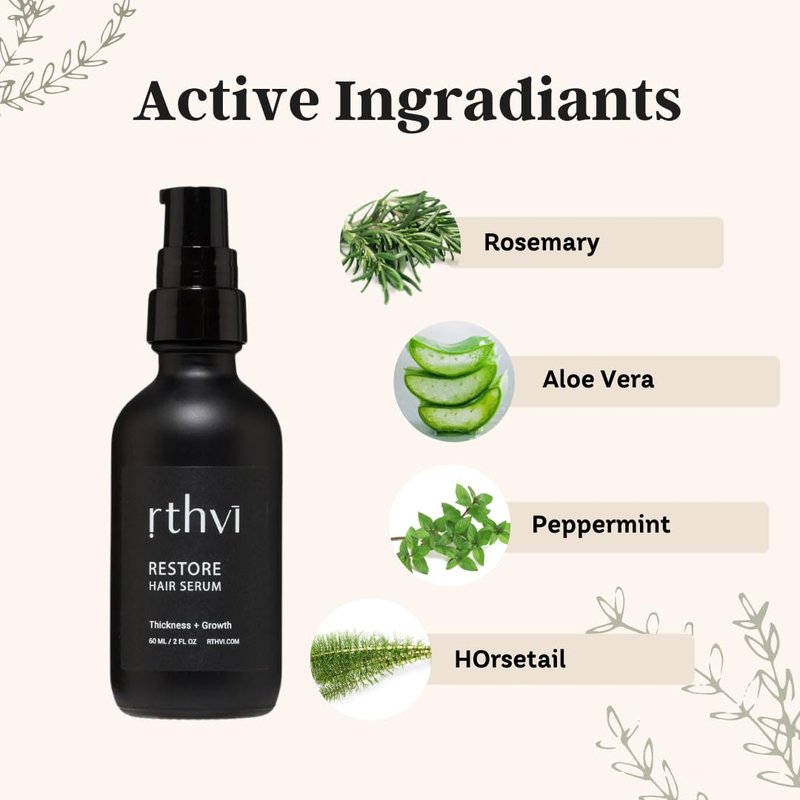 Rthvi Restore Hair Serum 2 oz for thicker and longer hair growth with Rosemary, Caffeine, Lavender & Amino Acids