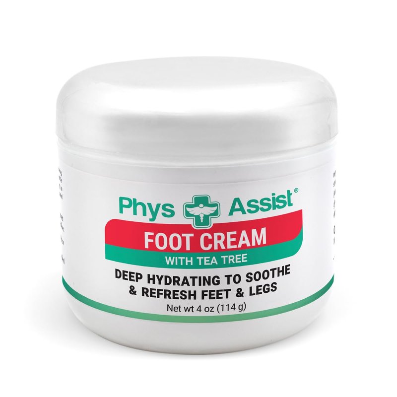 PhysAssist Foot Cream with Tea Tree â Deep Hydrating Foot & Leg Cream for Dry, Tired & Sensitive Skin â Refreshing Moisture Support with Peppermint, Menthol & Vitamin E â 4 oz Jar