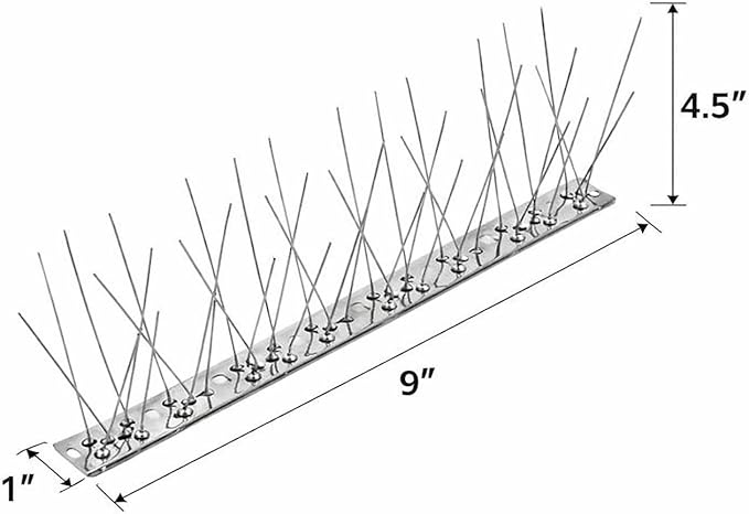 BUGGOFF Bird and Rodent Spikes, 4.5" Tall 10" Long Stainless Steel Anti-Bird Deterrent Strips, Silver, Professional Pest Control for Roofs, Fences, Ledges (100 Pieces / 83.3 Feet)