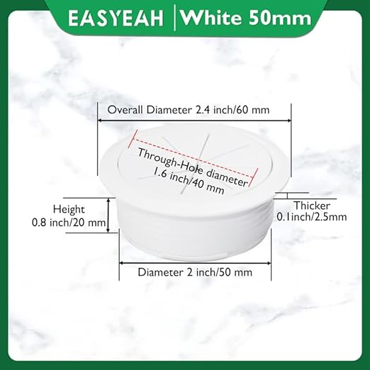 EASYEAH 10 Pcs Desk Grommet 2" / 50 mm, Desk Hole Cover for Cables White, Cable Grommet ABS Plastic, Desk Hole Grommet for Home & Office Pc, Detachable Cable Cord Organizer