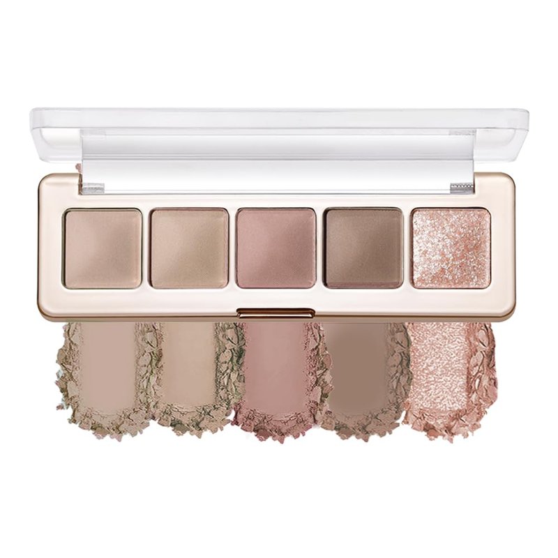 5 Colors Neutral Nude Matte & Shimmer Eyeshadow Palette,Rose Cocoa Brown Pink Neutral-Cool Mattes Glitter Eye shadow Contour Makeup Palette for Mature Women, Blue Green Eyes, Daily Natural Makeup.