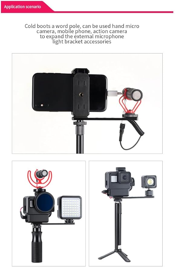TONHOKJ Triple Cold Shoe Mount Extension Bar, Aluminum Alloy Camera Flash Bracket with 1/4" Tripod Screw Adapter, Mic & LED Light Mount for DSLR, Vlogging, Livestreaming (ST-001)