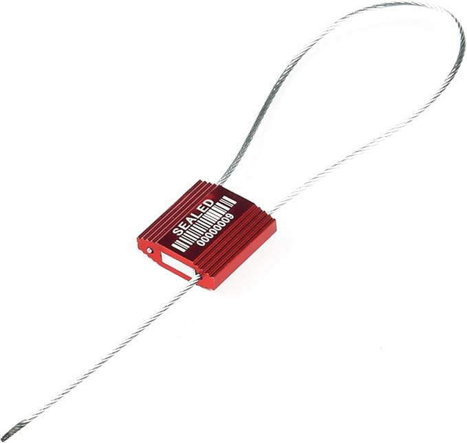 LeadSeals 50 Red High Security Cable Seals with Barcode, Pull Tight Numbered Steel Security Seals, Anti-Tamper Shipping Self-Locking Tags for Logistics, ISO 17712 Certified