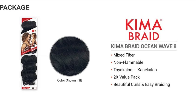 Harlem 125 Kima Braid Ocean Wave 8" 4-PACK (8", 1B Off Black)