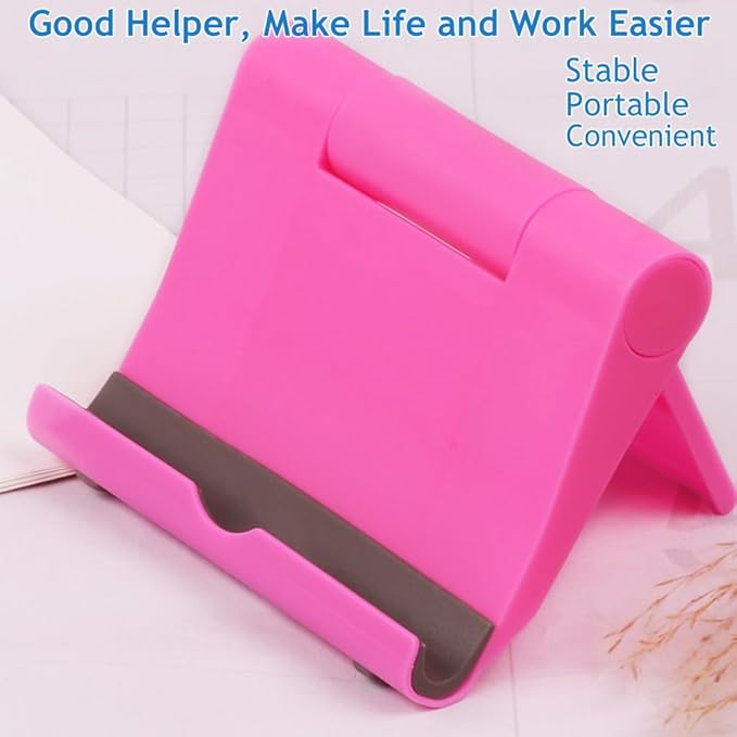 JUSDIQIR Cell Phone Stand for Desk 2 Pack Mobile Phone Holders Desktop Tablet Stand, Foldable Phone Dock Universal Adjustable Tablet Stand for Desk Compatible with Cell Phone Support (Black+Pink)