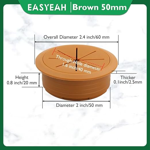 EASYEAH 2 Pcs Desk Grommet 2" / 50 mm, Desk Hole Cover for Cables, Cable Grommet ABS Plastic, Desk Hole Grommet for Home & Office Pc, Detachable Cable Cord Organizer,Brown