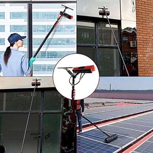 4M-12M Window Cleaning Kit, Telescopic Water Fed Pole with Brush & Squeegee, Outdoor Glass & Solar Panel Cleaner, Extendable Roof Cleaning Tool