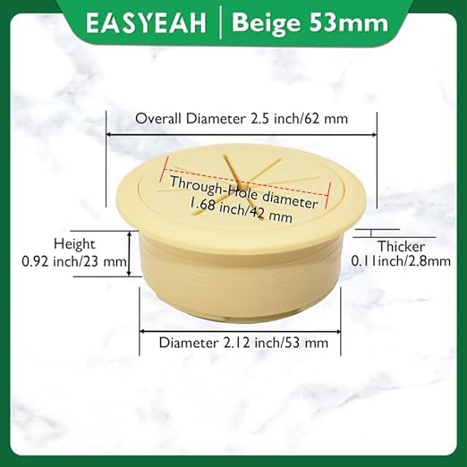 EASYEAH 2 Pcs Desk Grommet 2-1/16" / 53 mm, Desk Hole Cover for Cables Beige, Cable Grommet ABS Plastic, Desk Hole Grommet for Home & Office Pc, Detachable Cable Cord Organizer