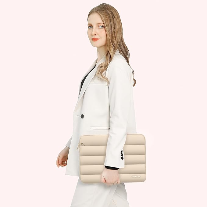 MOSISO Laptop Case 13.3 inch,13-13.3 inch Puffy Laptop Sleeve Compatible with MacBook Neo/Air 13.6 M5 M4 M3 M2 M1/Pro 13/14,HP Dell ASUS Lenovo,Polyester Horizontal Bag with Small Case, Apricot