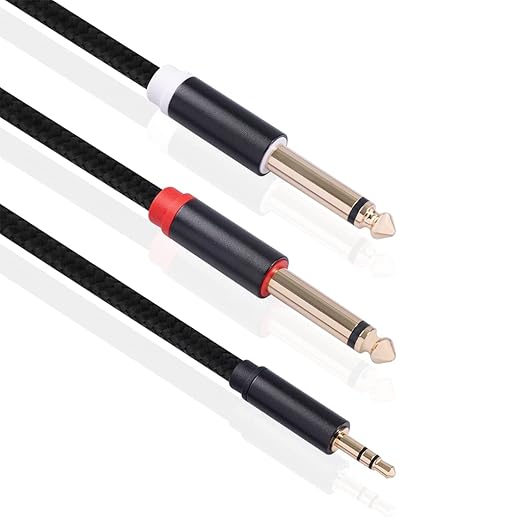 Yumiwoow 2Pack 10Ft 3.5mm 1/8" TRS to Dual 6.35mm 1/4" TS Mono Stereo Y-Cable Splitter Cord for Smartphone, Computer, CD Player, Speakers and Home Systems Amplifier