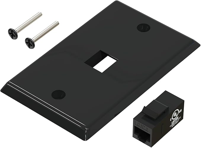 VCE Ethernet Wall Plate (UL-Listed), 1-Port CAT6 Wall Plate and Jack, RJ45 Keystone Wall Outlet with Single Gang Low Voltage Mounting Bracket, Black 2-Pack