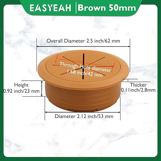 EASYEAH 2 Pcs Desk Grommet 2-1/16" / 53 mm, Desk Hole Cover for Cables Brown, Cable Grommet ABS Plastic, Desk Hole Grommet for Home & Office Pc, Detachable Cable Cord Organizer