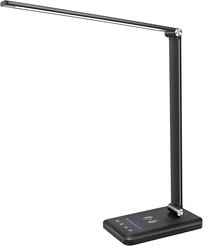 JOSTIC LED Desk Lamp with Night Light, Fast Wireless Charger, USB Charging Port, 10 Brightness, 5 Color Modes, Dimmable Bedside Table Lamp for Bedroom, Touch Control, Auto Timer, 1200Lux Super Bright