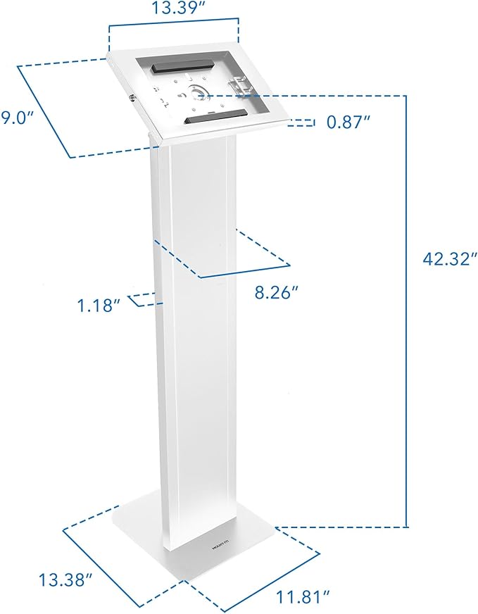 Mount-It! Anti-Theft iPad Floor Stand Kiosk, Locking Tablet Floor Stand for iPad Gen 7–11 & A16, Air & Pro (10.2"–11"), Commercial Kiosk for Retail, Lobby & Trade Show, White