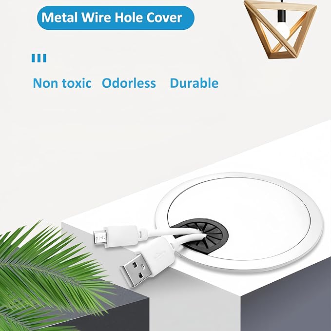 Xntun 3 Pcs Satin Nickel Metal Cable Grommet, Zinc Alloy Desk Table Grommet Cable Cord Hole Cover for Home and Office, Fits 2inchs Hole 50MM Brushed Silver