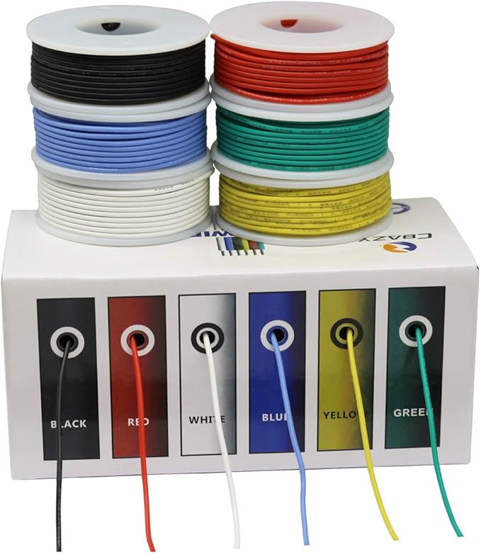CBAZY 22 Gauge Flexible Silicone Wire Hook up (Stranded Wire Kit) Electric Wire 6 Colors 19.6 feet Each 22 AWG
