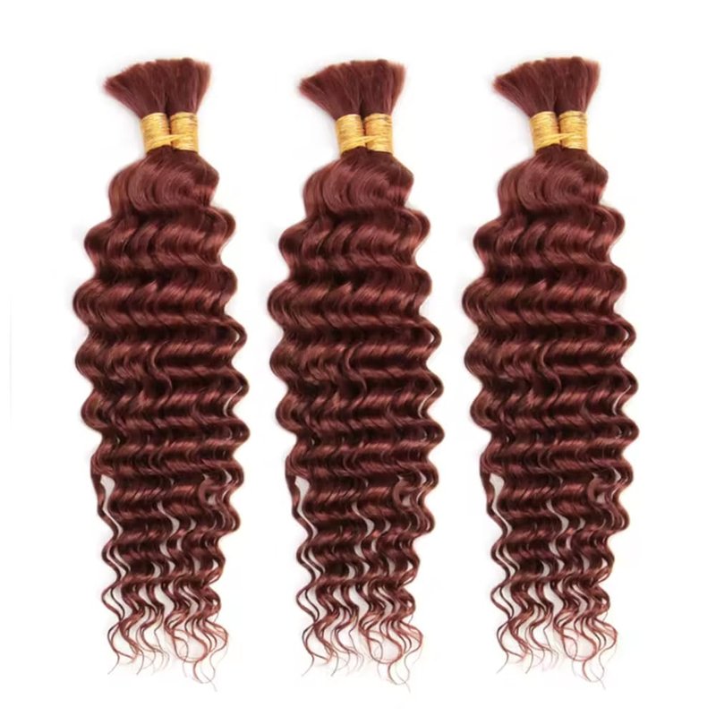 Reddish Brown Braiding Hair Deep Wave Bulk Brown Human Braiding Hair 12 12 12 Inch Deep Curly Color 33 Boho Human Hair for Braiding Hair Extensions
