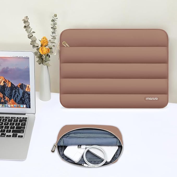 MOSISO Laptop Case 13.3 inch,13-13.3 inch Puffy Laptop Sleeve Compatible with MacBook Neo/Air 13.6 M5 M4 M3 M2 M1/Pro 13/14,HP Dell ASUS Lenovo,Polyester Horizontal Bag with Small Case, Mocha