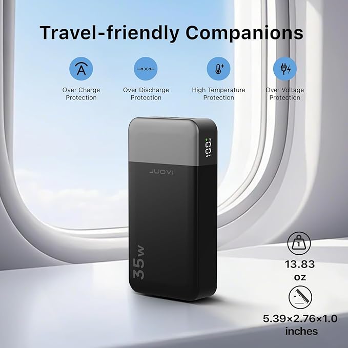 JUOVI Power Bank 35W 20000mAh Portable Charger Fast Charging,PD 3.0 QC 4.0 Fast Charging Phone Charger with LED Display, Travel Battery Pack 2 USB C 2 USB A Ports for iPhone 16/15/14 Series, Galaxy