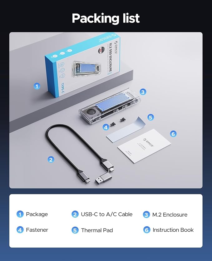 ORICO 40Gbps M.2 NVMe SSD Enclosure with Built-in Cooling Fan, Tool-Free, Support 2230 2242 2260 2280(M Key), Compatible with Thunderbolt 4/3 USB4/3.2-TCM2U4-BLUE