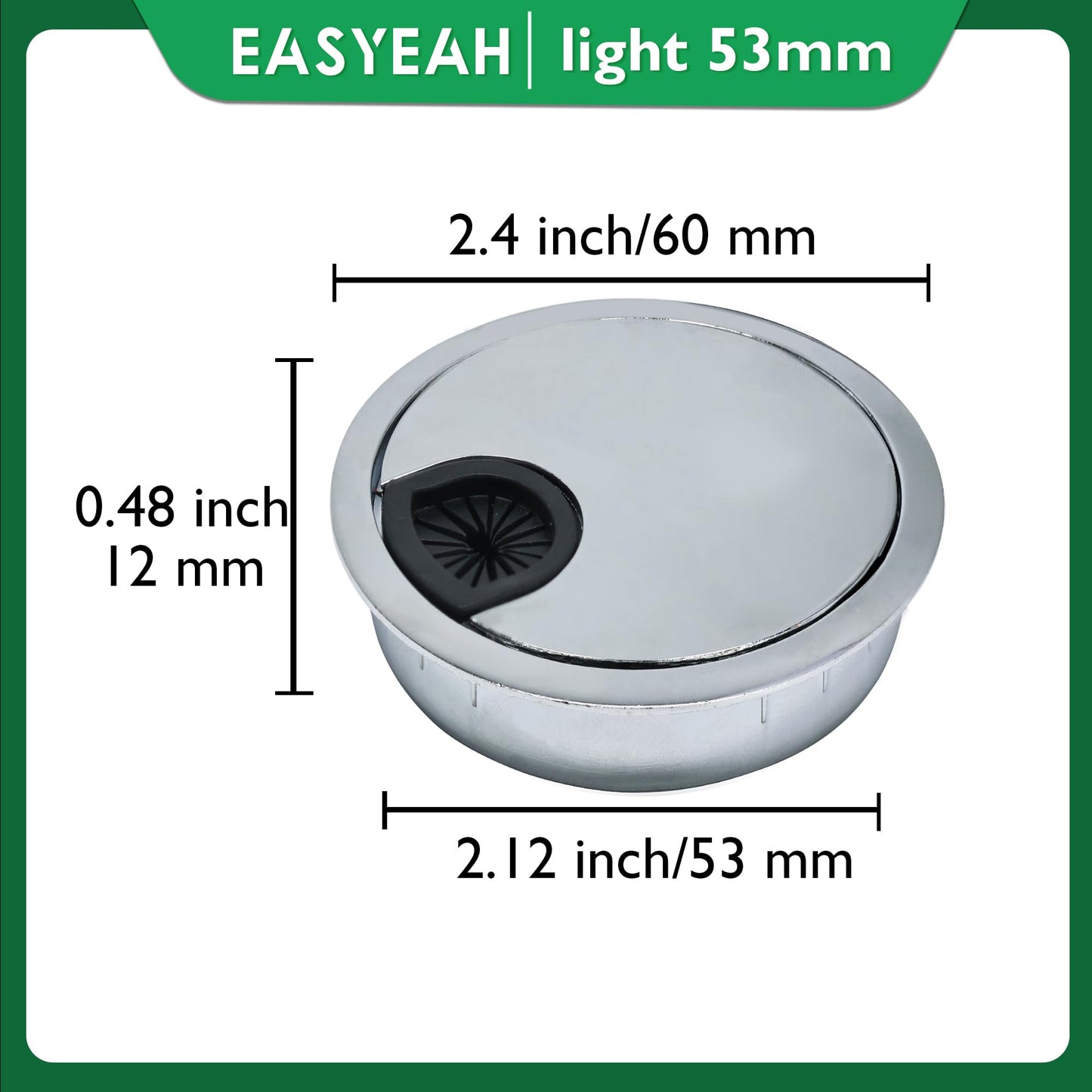 EASYEAH 1 Pcs Desk Grommet 2-1/16" / 53 mm, Desk Cord Hole Cover, Cable Grommet Metal Zinc Alloy Materilal, Desk Hole Grommet for Home & Office Pc, Detachable Cable Cord Organizer-Bright Silver