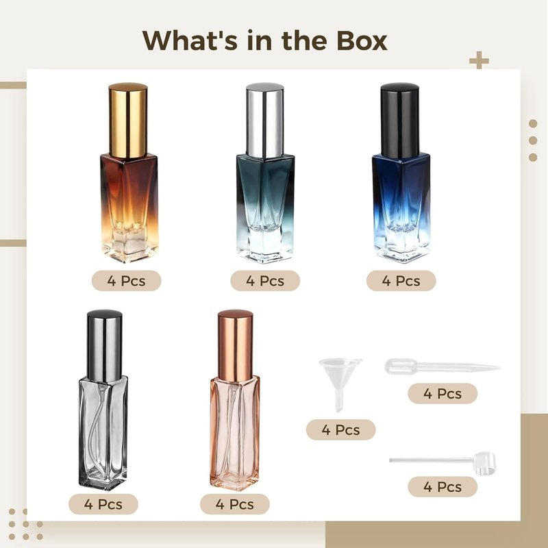 Gradient Perfume Travel Bottles Set - Leak-Proof Glass Spray Nozzles | 20 Pack, 8.5ml & 10ml