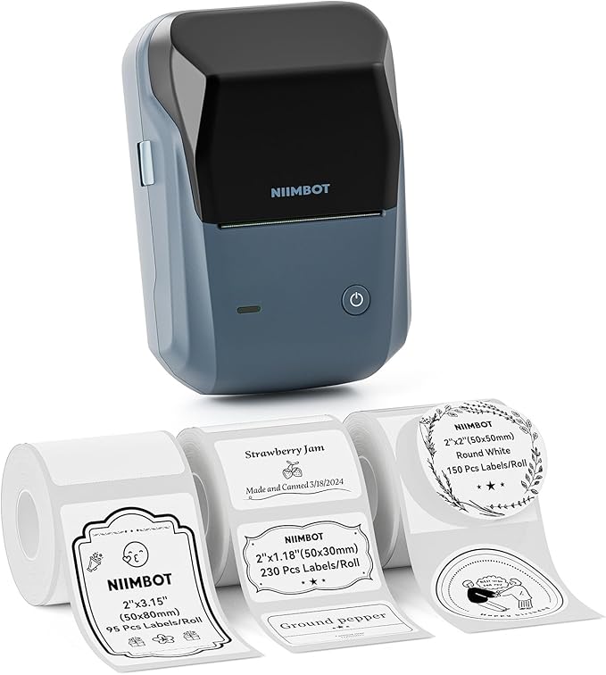 NIIMBOT B1 Label Maker Machine, Thermal Label Printer Easy to Use for Office, Home, Business, Came with 3 Roll White Labels(Blue)