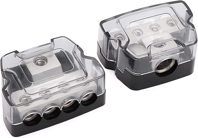 TuoLauthon 4 Way Power Distribution Block 1x 0/2/4 Gauge in 4X 4/8/10 Gauge Out Nickel Plated Car Audio Splitter Amp Distribution Connecting Block,2Pcs