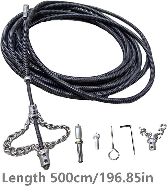 Flex-Shaft Sewer Descaling Chain,Drain Clog Remover,Gutter Cleaning Tools Drain Cleaner for Toilet Shower Kitchen Bathroom Tub Clogged Drains Opener Tool(500cm,Black)