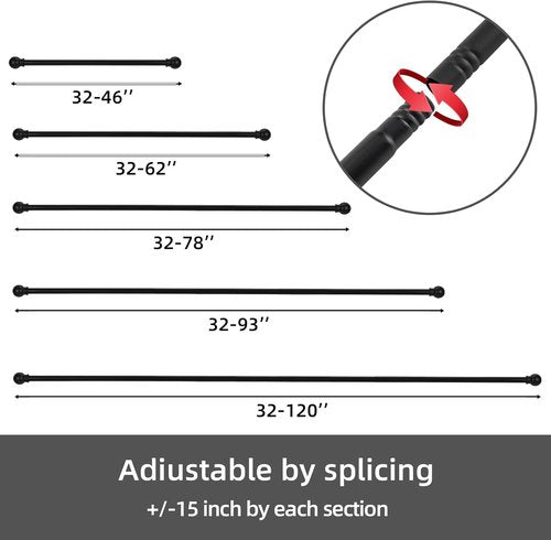 GXOACKJ Heavy-Duty Black Curtain Rods - 2 Pack for Windows 66 to 120 Inches | 5/8 Inch Metal Design