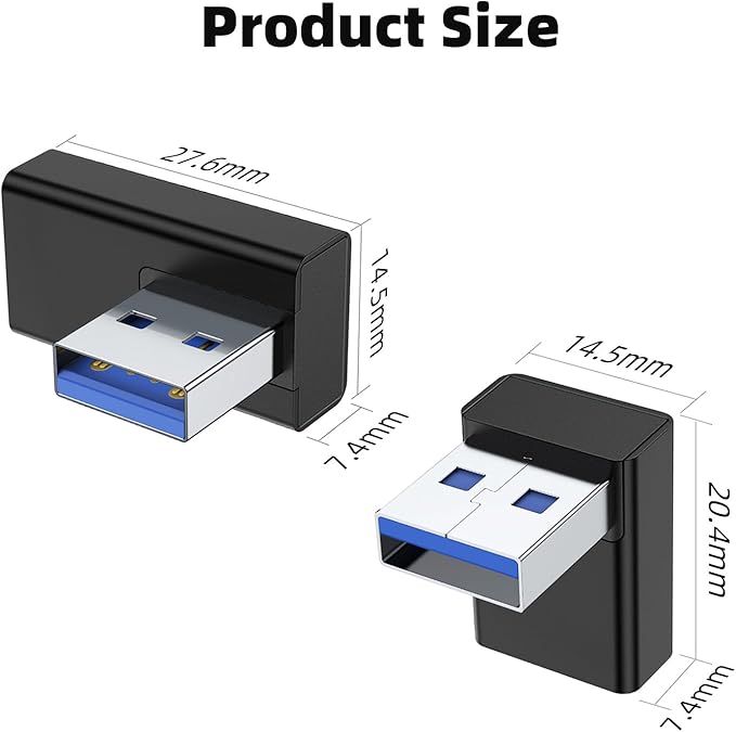 AreMe 90 Degree USB 3.0 Adapter 4 Pack, Up&Down, Left&Right Angle, Black