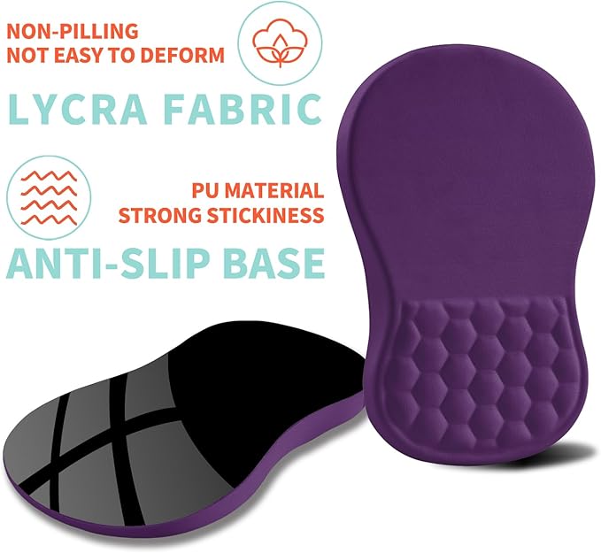 Kuosgm Ergonomic Mouse Pad Wrist Support with Memory Foam Massage Bulge, Carpal Tunnel Pain Relief Mousepad Wrist Rest for Mouse(12x8 inch, Deep Purple)