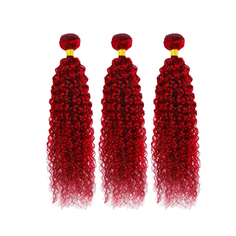 Red Kinky Curly Hair Bundles - Unprocessed Virgin Hair Extensions | Soft Burgundy, 12 Inch