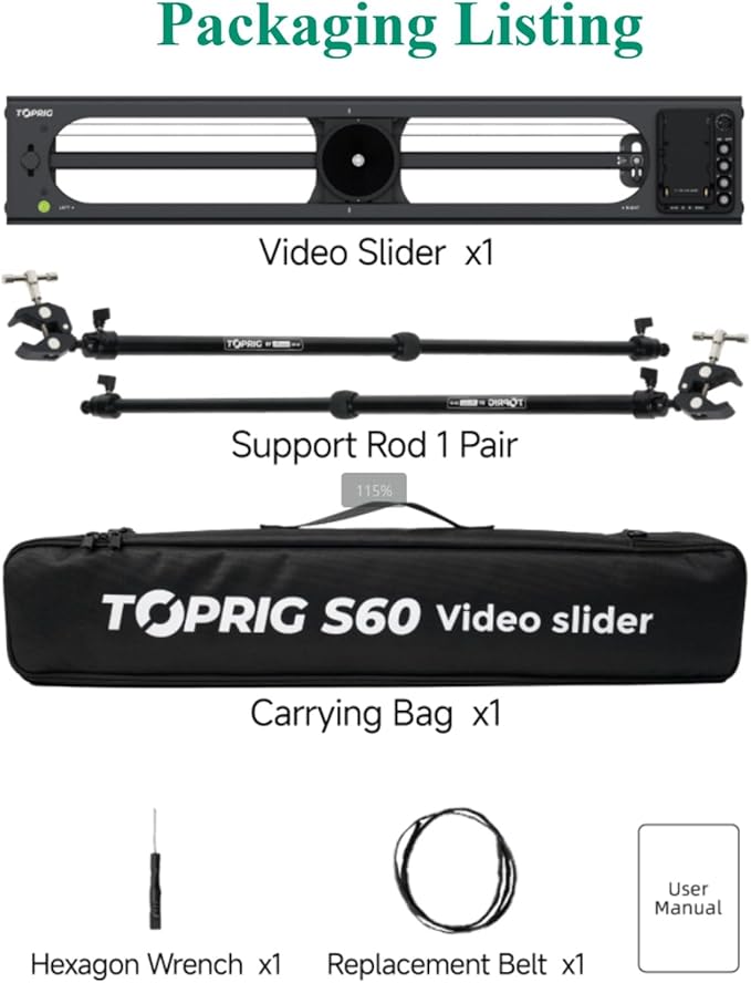 Accsoon Toprig S60 Motorized Camera Slider and Support Arms, Smartphone Dolly Rail Track Slider Compatible with Gopro DSLR Camera for Photography
