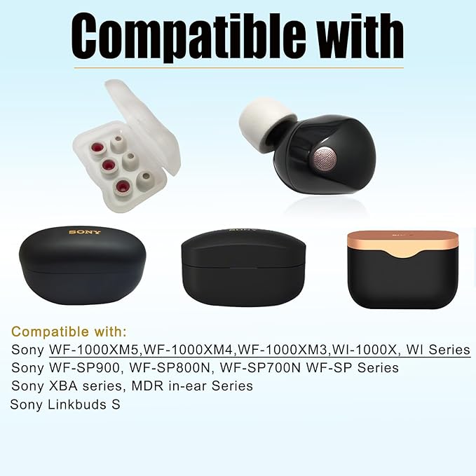 Mijusun Memory Foam Earbuds Tips for Sony WF-1000XM5, 3 Pairs Extra Small, Gray