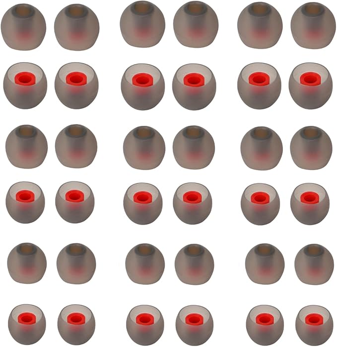 CYADCI Earbud Tips Soft and Comfortable Silicone Ear Bud Replacement Pieces Fit Most in-Ear Headphones,Inner Hole 3.8mm -5.5mm,18 Pairs Black and Red S/M/L Replacement Earbud Tips