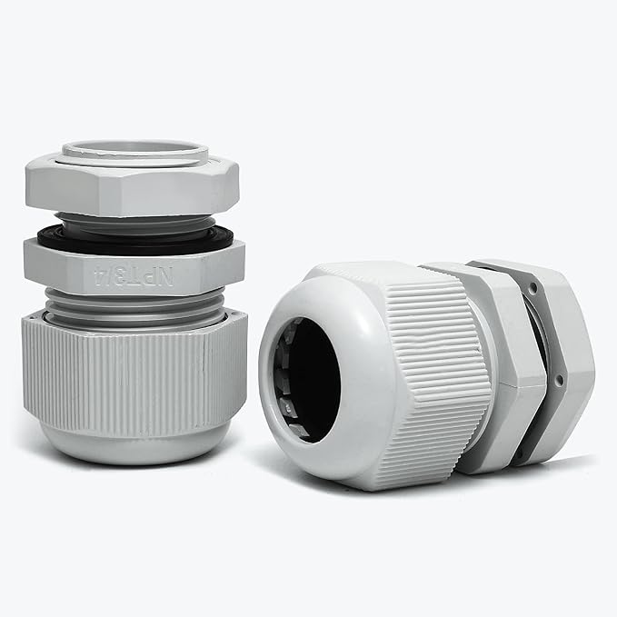 Bonsicoky 20 Pcs 3/4" NPT Nylon Cable Glands, IP68 Waterproof Adjustable Cord Grip Cable Connector Strain Relief Wire Protectors for 13-18mm Cable Diameter, Grey