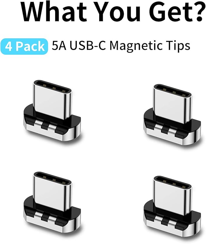 CNakdDG Magnetic Connector Tips Head for USB-C Android Devices (4 Pack), only Compatible 5A Magnetic Charging Cable or Magnetic Adapter
