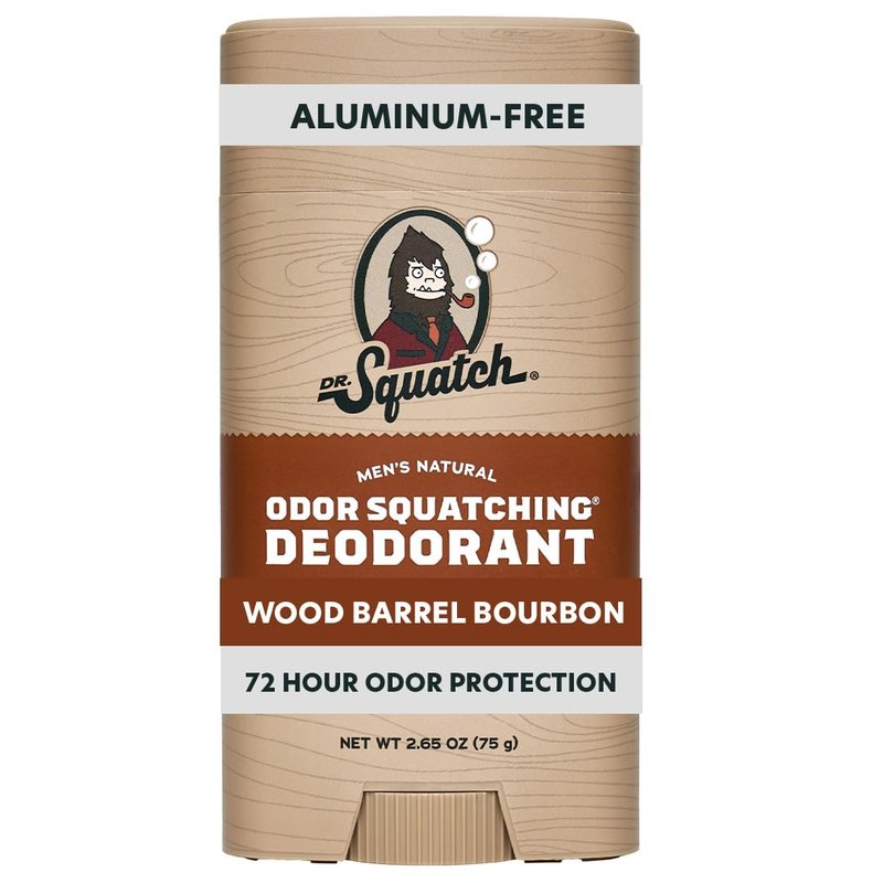 Dr. Squatch Natural Menâs Deodorant â Aluminum Free Natural Deodorant Men with Charcoal & Postbiotics for 72-Hour Odor Protection â Wood Barrel Bourbon, 2.65oz Stick