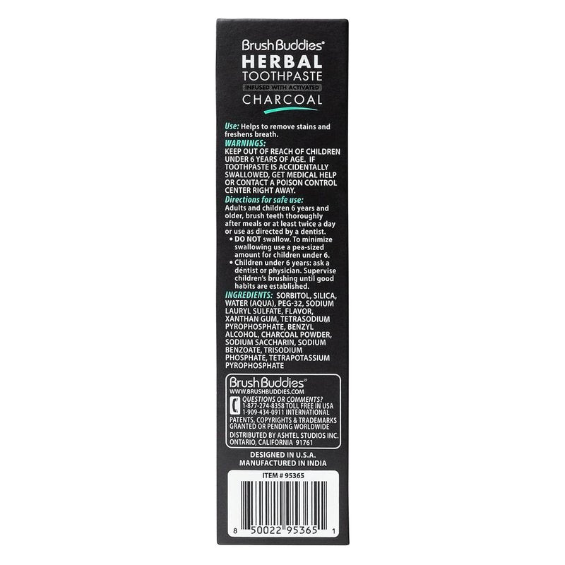 Brush Buddies Charcoal Toothpaste 6 Pack 3.5 oz Activated Charcoal Whitening Toothpaste Fluoride Free Cool Mint Herbal for Sensitive Teeth Bad Breath and Stains